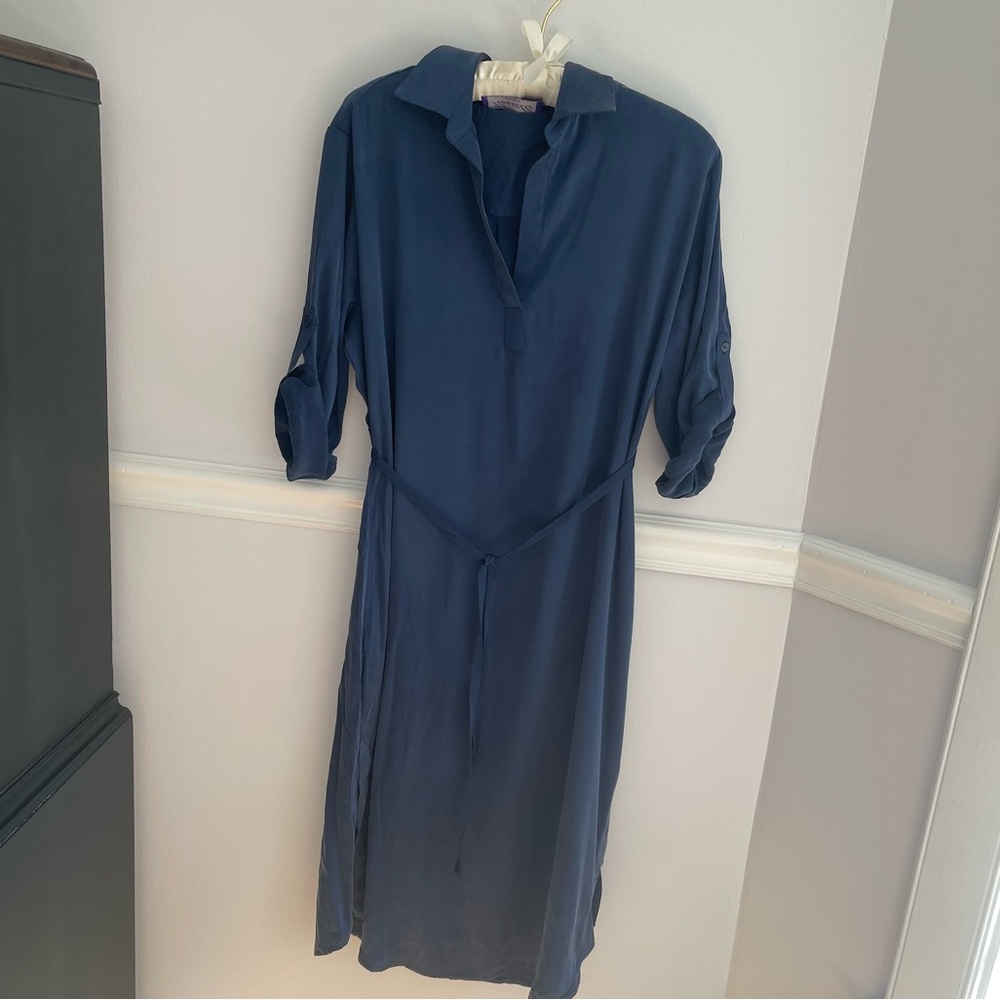 Nouvelle Palm Beach blue silk shirt dress Size M